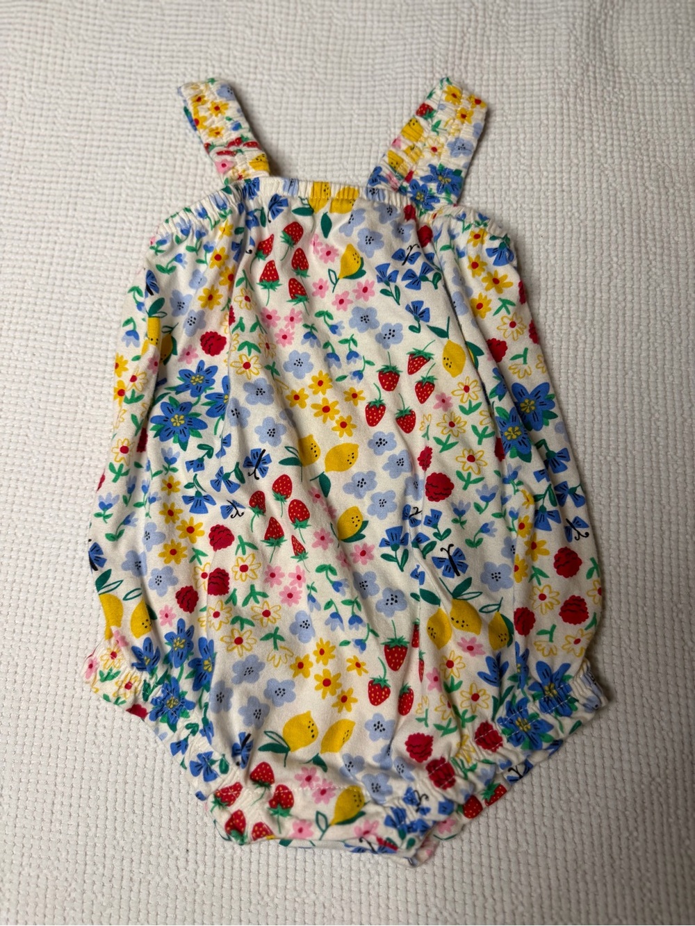 Old Navy White Floral & Fruit Bubble Romper with Multicolor Print